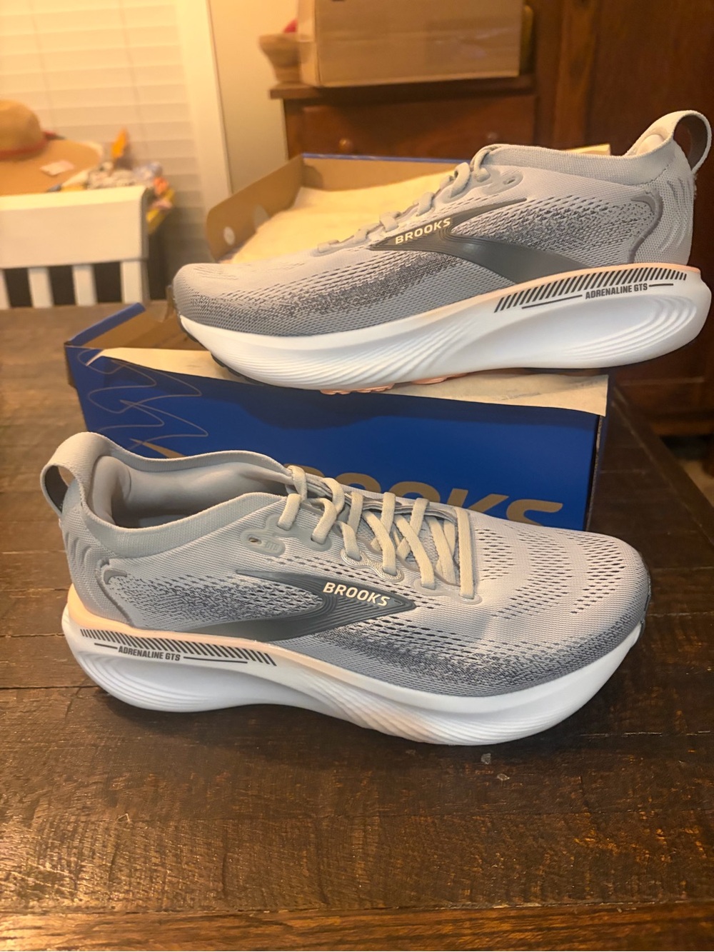 Brooks women’s Adrenaline GTS Athletic Running Shoes - Light Gray and White